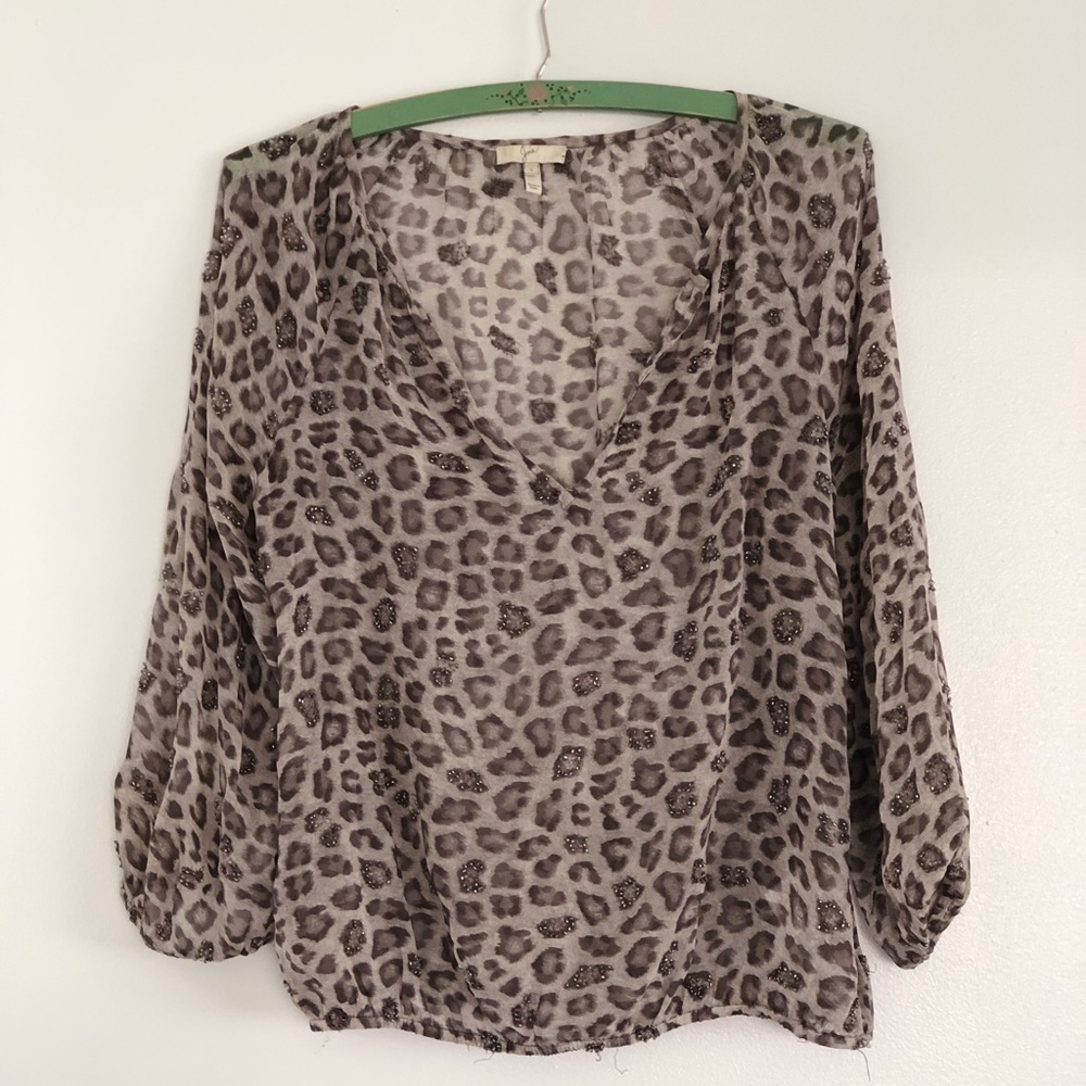 Cute leopard with beaded detail blouse by Joie!